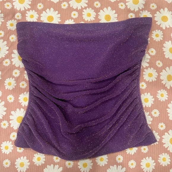 Gold sparkly Purple Ruched Y2K vintage tube top - Picture 7 of 11